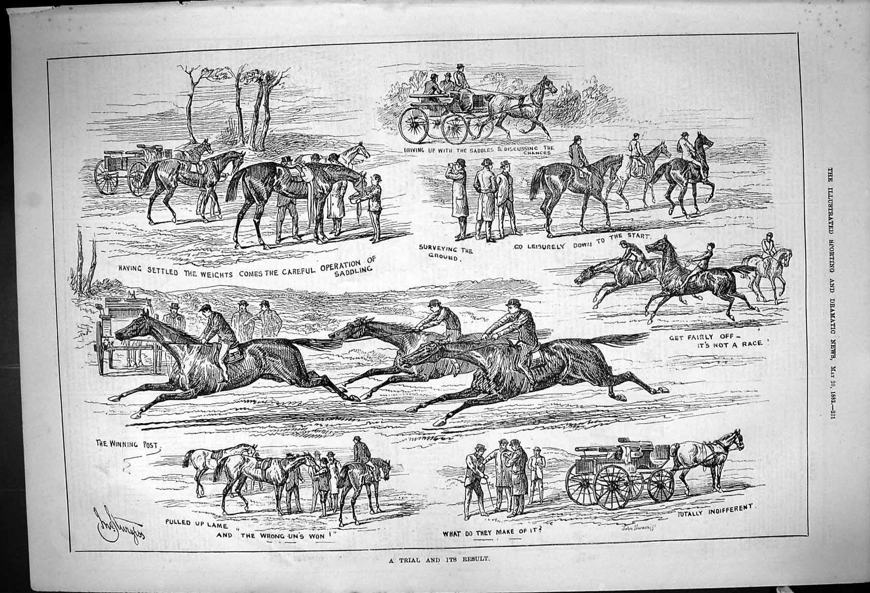 Old Antique Print 1882 Horse Racing Sport Training Jockeys Swain Sturgess 19th