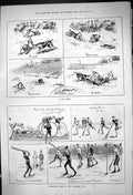 Old Print 1882 Exhibition Game Lacrosse Club Sport Rat Hunting Sport Dogs 19th