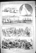 Antique Old Print 1882 Junior Thames Yacht Club Derby Day Horse Racing Sport