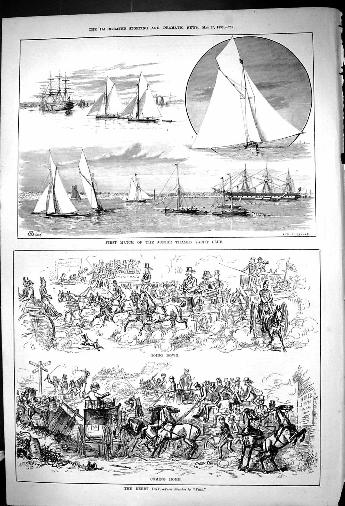 Antique Old Print 1882 Junior Thames Yacht Club Derby Day Horse Racing Sport