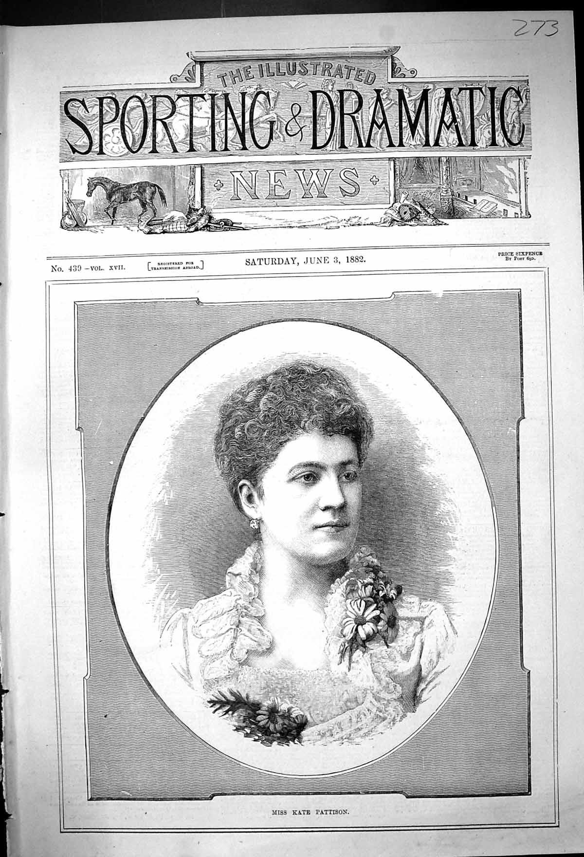 Original Old Antique Print Portrait Beautiful Woman Miss Kate Pattison 1882