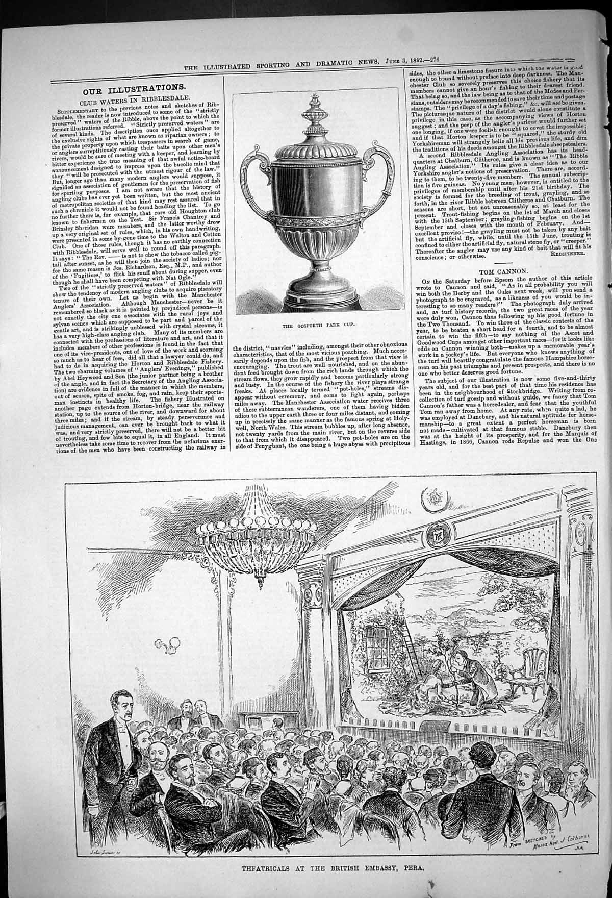 Old Antique Print 1882 Gosforth Park Cup Theatricals British Embassy Pera 19th