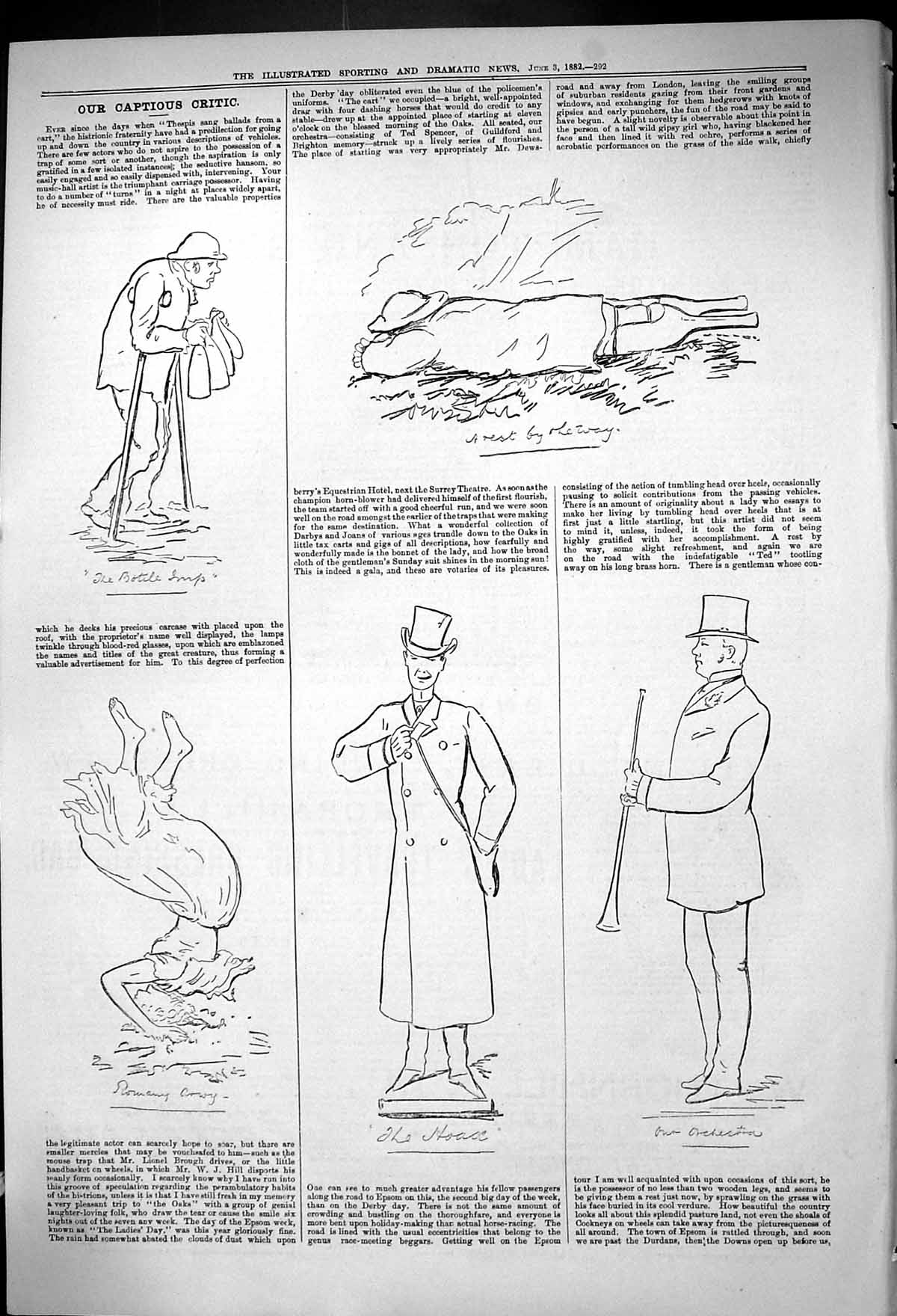 Original Old Antique Print Theatre Captious Critic Sketches Orchestra 1882 19th