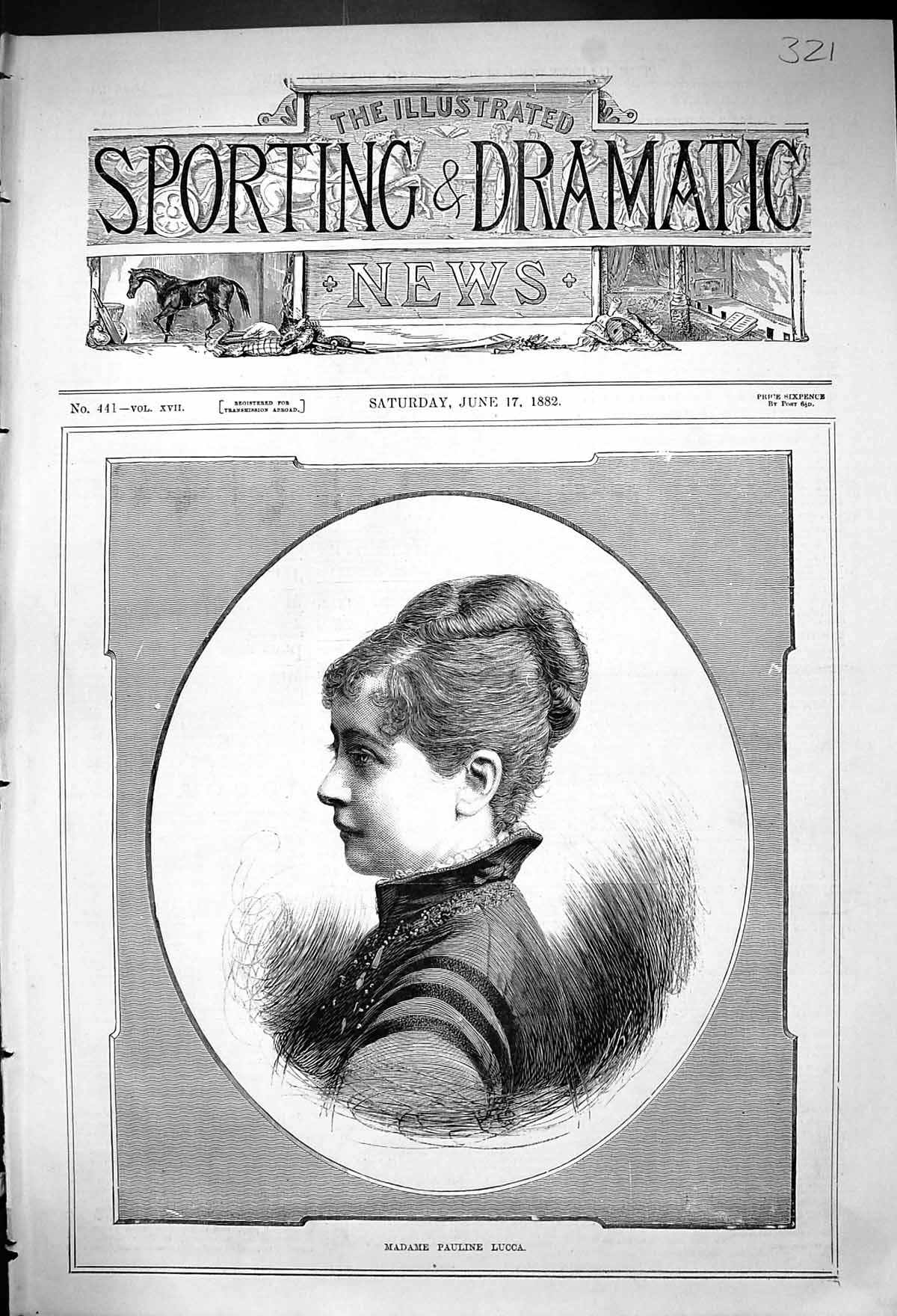Original Old Antique Print 1882 Portrait Beautiful Woman Madame Pauline Lucca