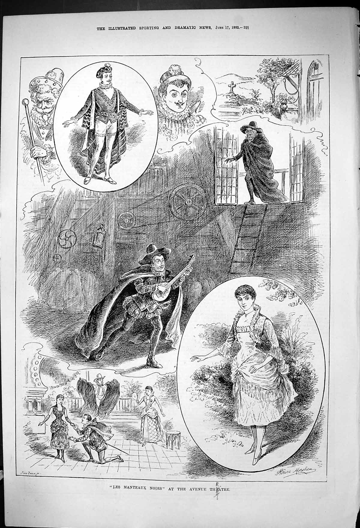 Antique Print 1882 Les Manteaux Avenue Theatre Actors Scenes Music Romance 19th