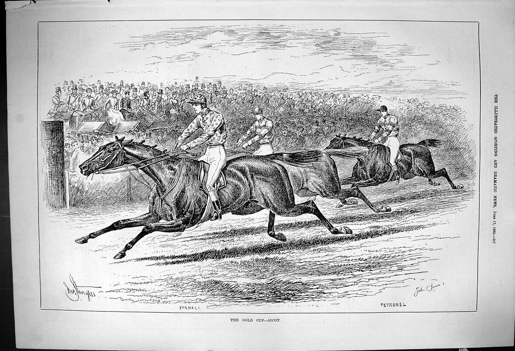 Antique Old Print 1882 GCup Ascot Horse Racing Sport Petronel Foxhall Jockeys