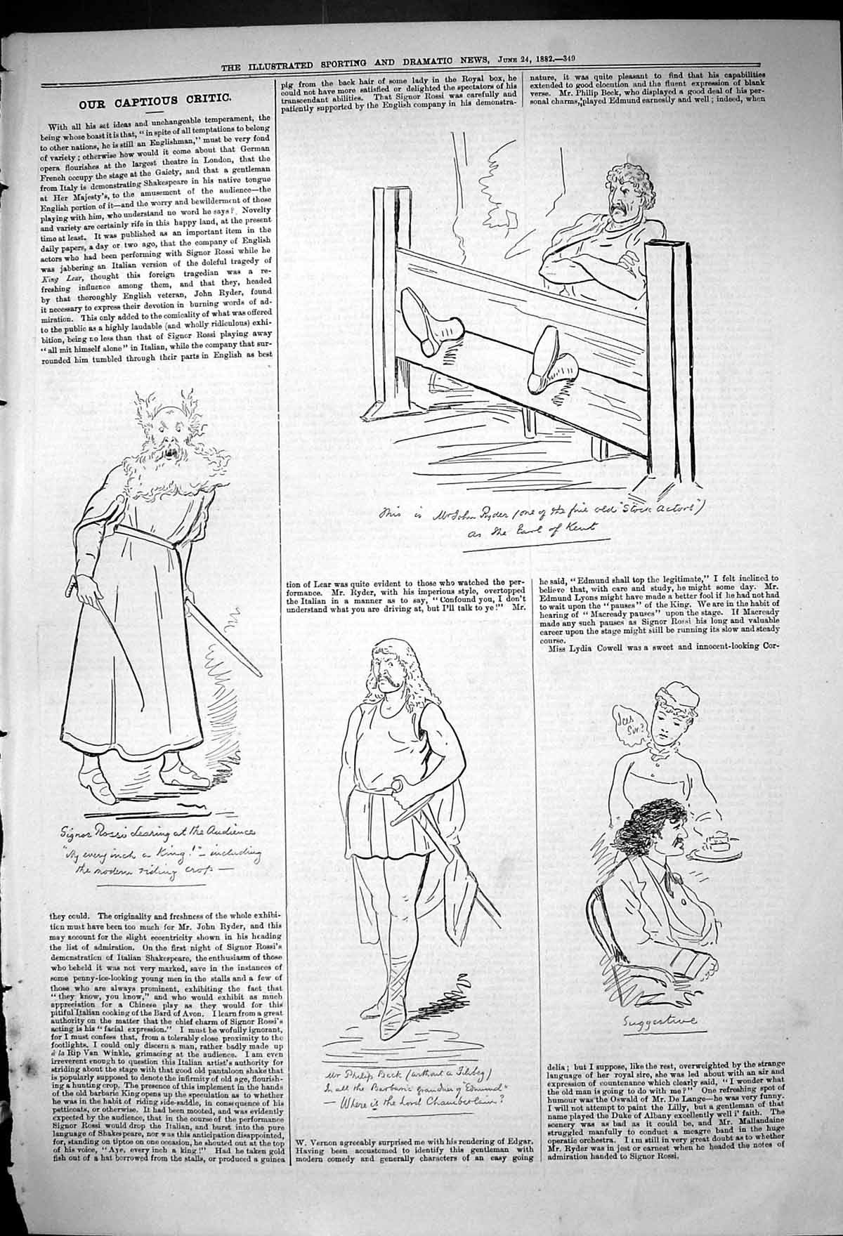 Old Antique Print Theatre Captious Critic Signor Rosso Philip Beck 1882 19th