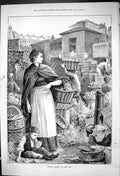 Old Antique Print Covent Garden Flowers Market Woman Children London 1882 19th