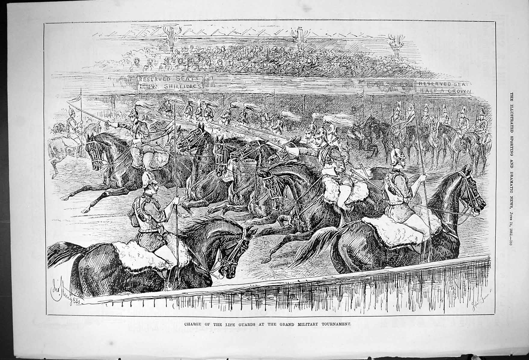 Old 1882 Charge Life Guards Grand Military Tournament Horses Entertai Victorian