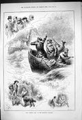 Old Antique Print 1882 Romany Rye Princess'S Theatre Men Boat Stormy Sea 19th