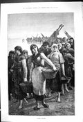 Old Antique Print 1882 Fisher Maidens Women Fisherwomen Beach Sea Scene 19th