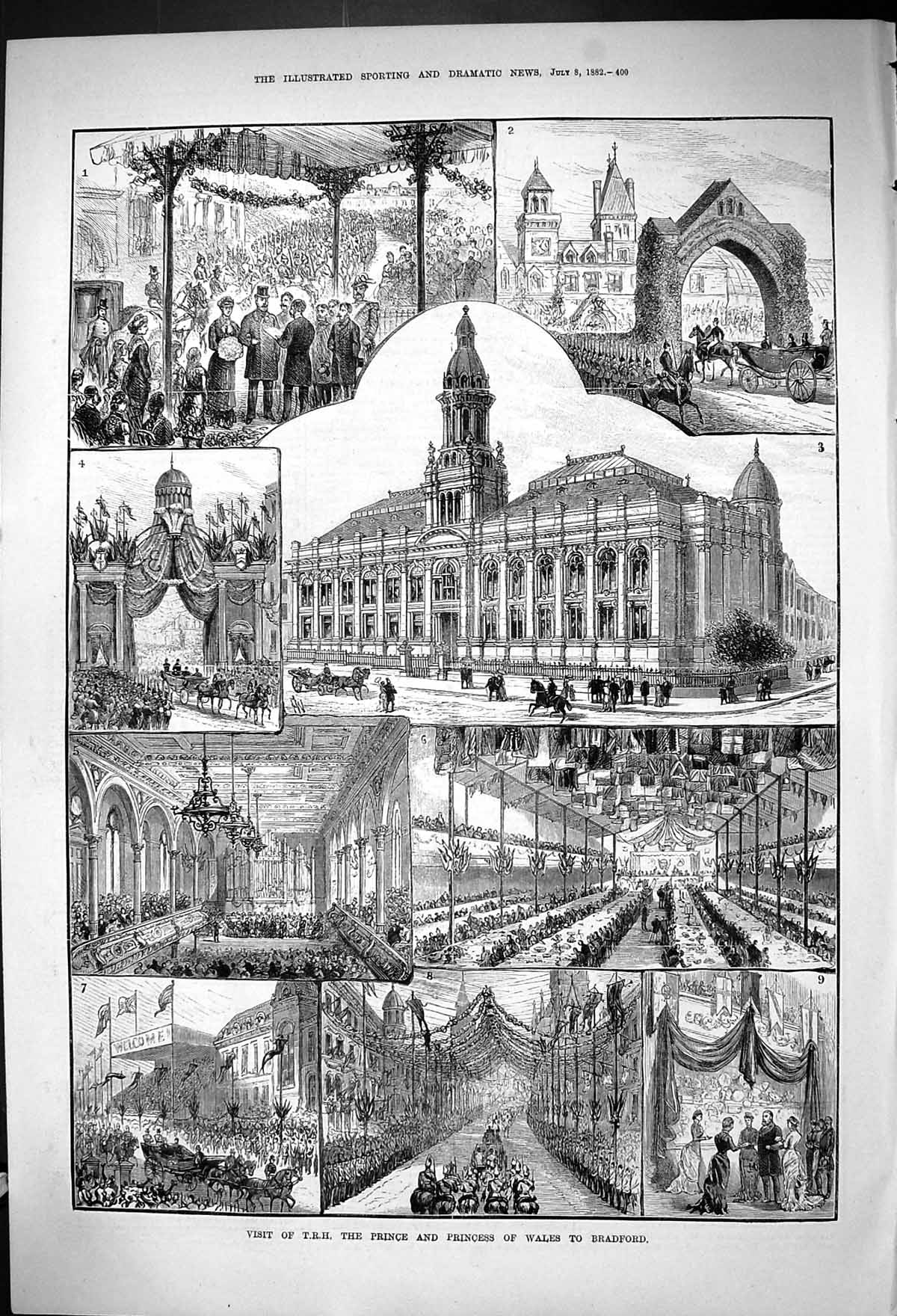 Old 1882 H.R.H. Princess Wales Bradford Town Hall Banquet Arch Royal Victorian