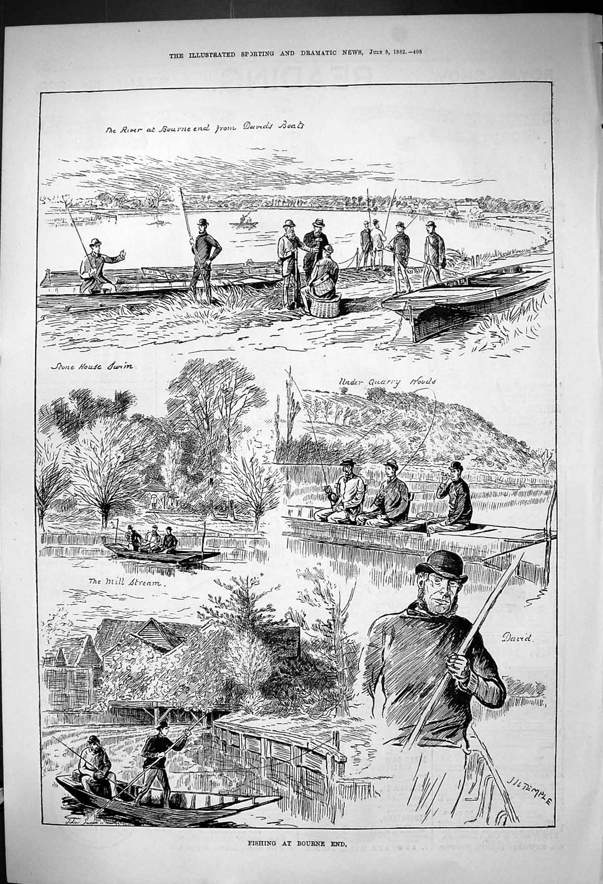 Old 1882 Fishing Bourne End Quarry Woods River David'S Boats Mill Str Victorian