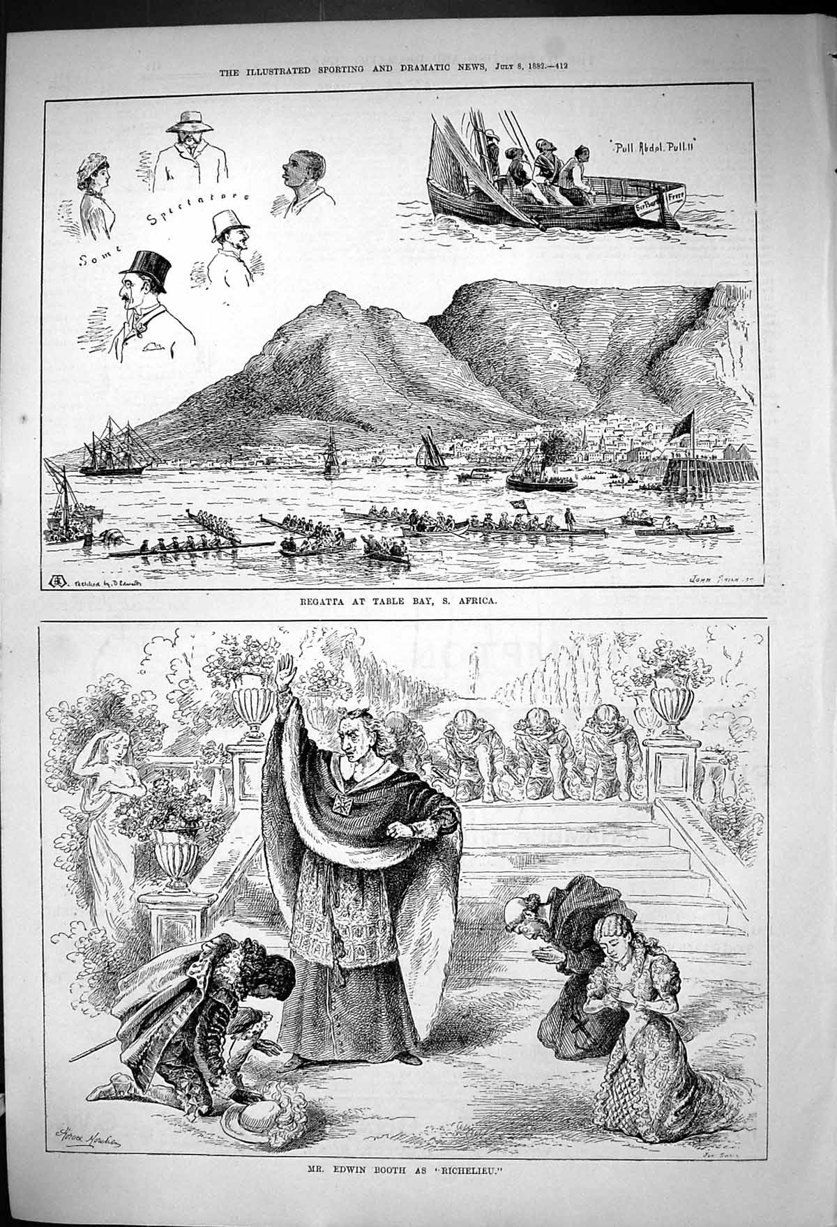 Old 1882 Regatta Table Bay Africa Boats Mr Edwin Booth Richelieu Thea Victorian