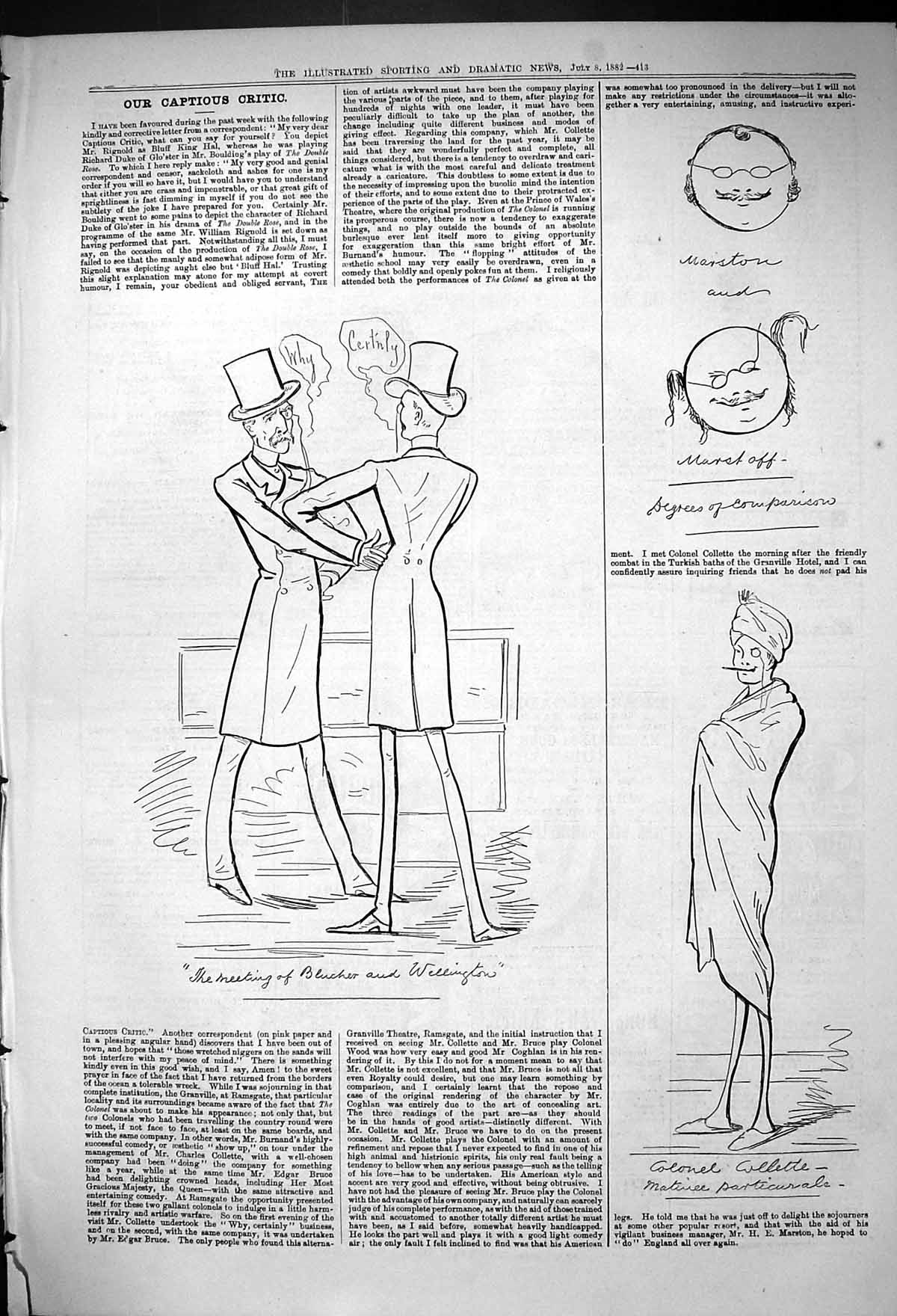 Antique Old Print Granville Theatre Captious Critic Blucher Wellington 1882