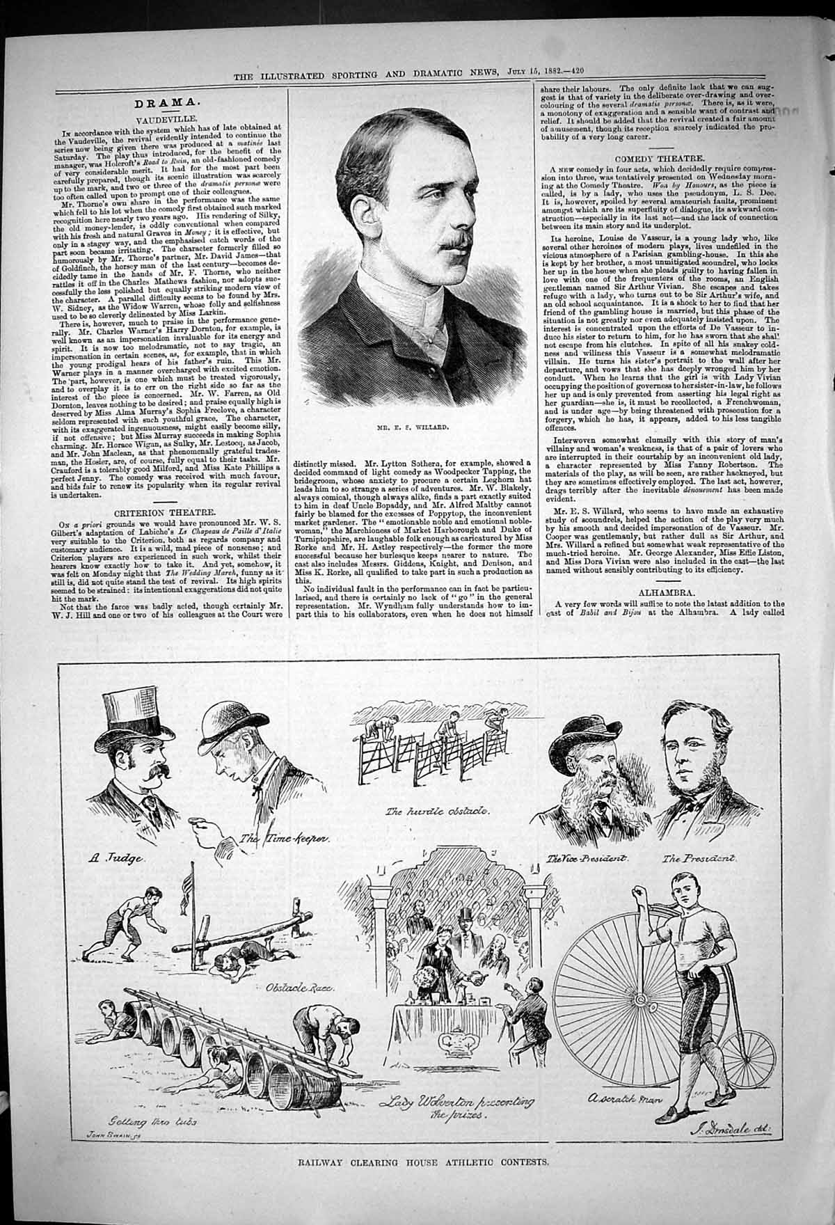 Antique Print 1882 Portrait Willard Railway Clearing House Athletic Sports 19th