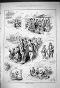 Original Old Antique Print 1882 Henley Regatta Boats River Scene Spectators