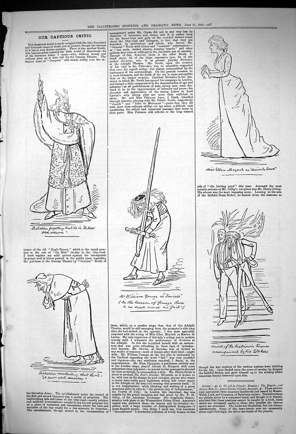 Antique Old Print 1882 Theatre Captious Critic William Young Ellen Meyrick 19th