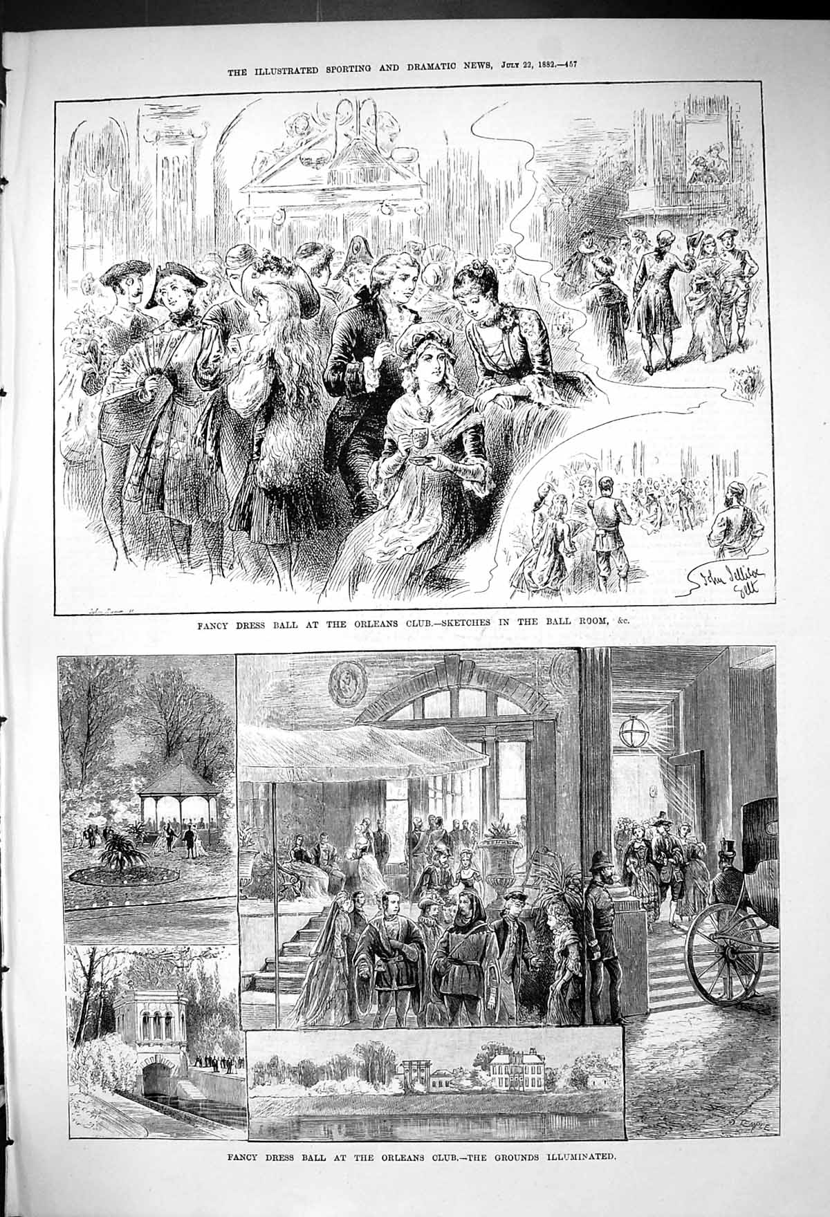 Old Antique Print 1882 Fancy Dress Ball Orleans Club Illuminated Grounds 19th