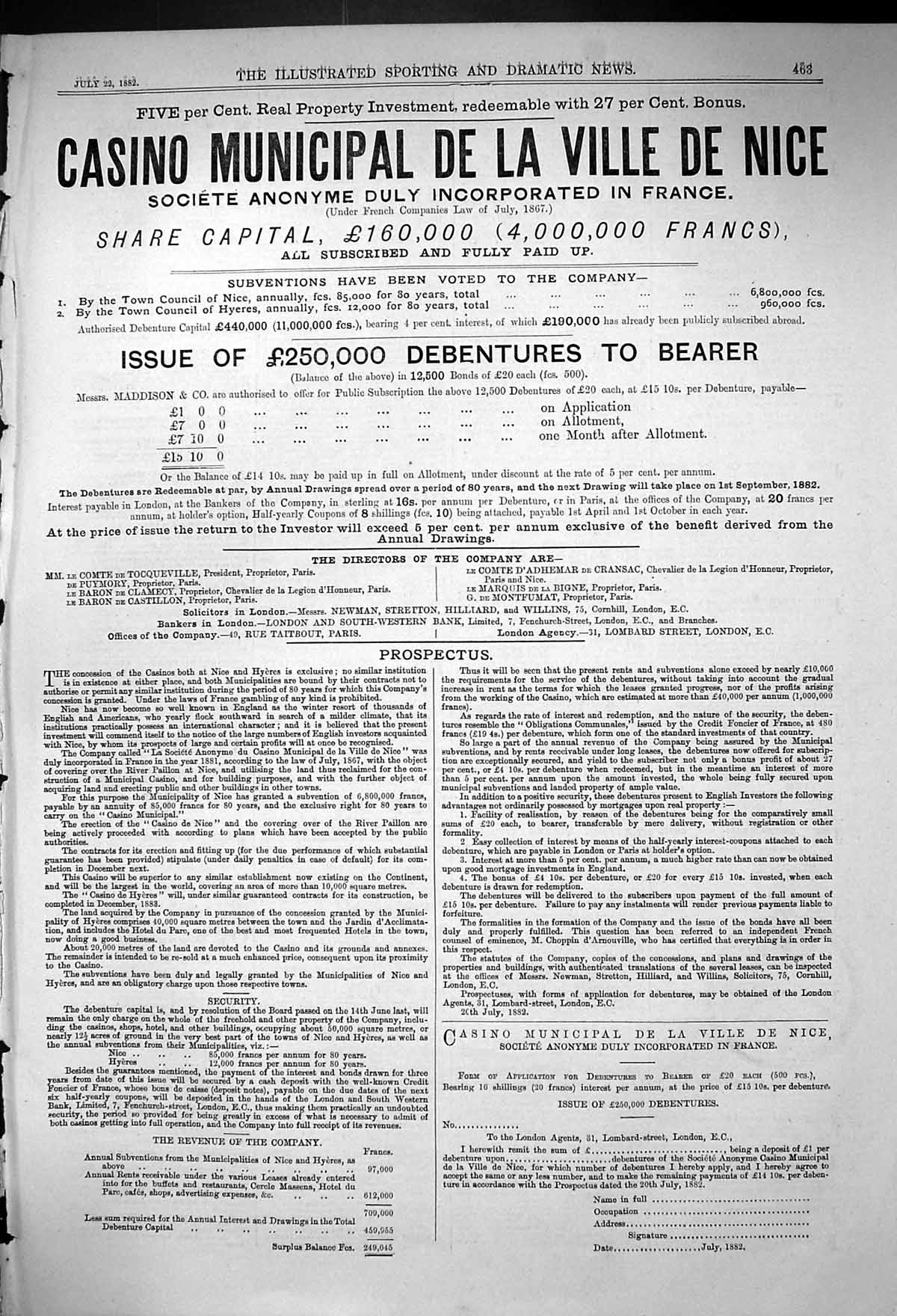 Original Old Antique Print 1882 Advertisement Casino Municipal De La Ville Nice
