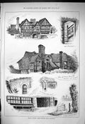 Antique Old Print 1882 Great Langley Manor House Guildford Staircase Mansion