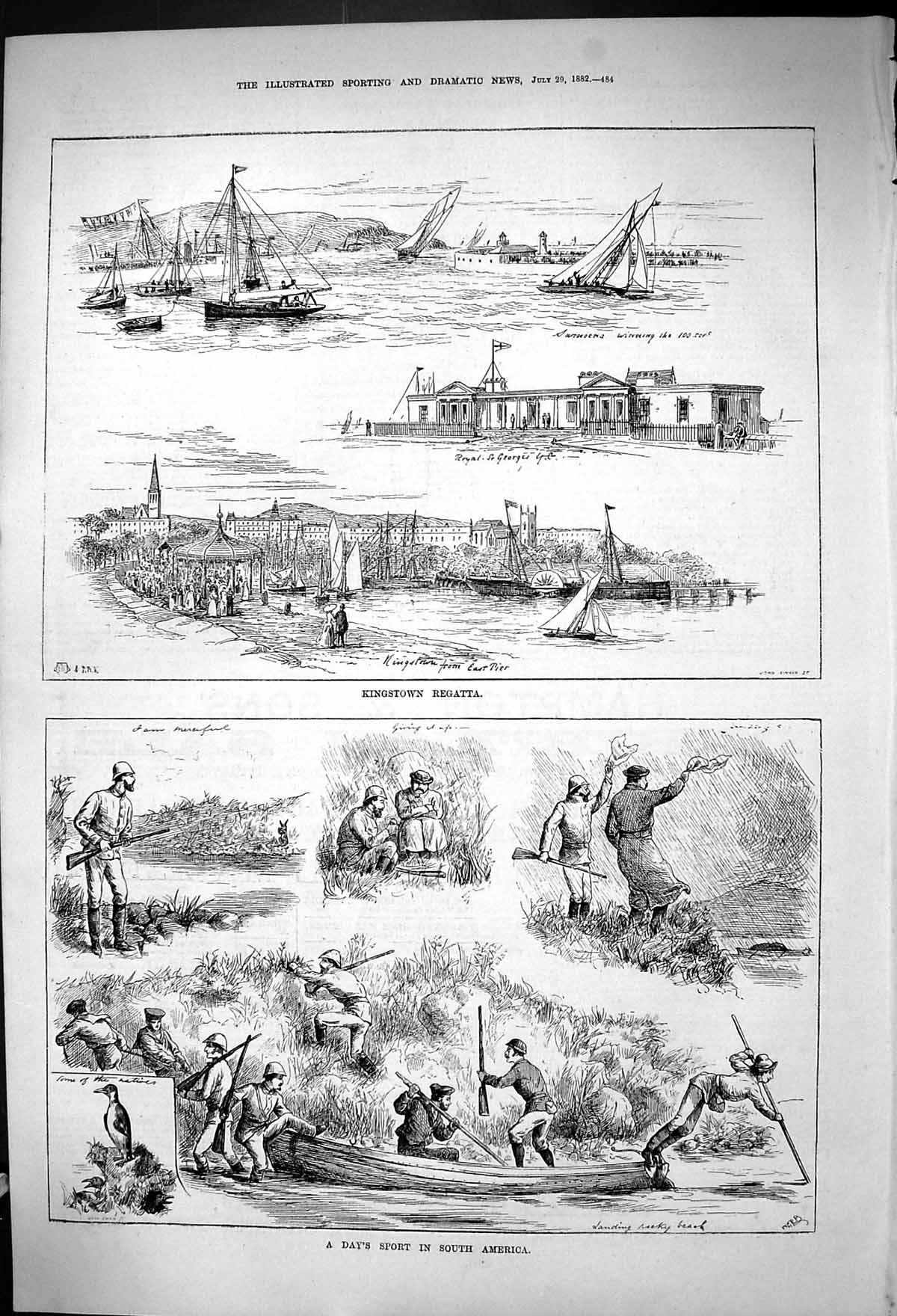 Old 1882 Kingstown Regatta Boats Sport South American Hunting Shootin Victorian
