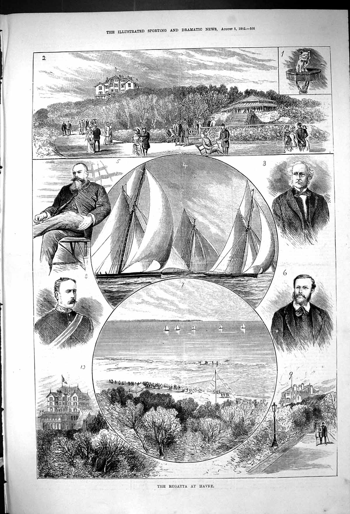 Original Old Antique Print 1882 Regatta Havre Sailing Boats Yachts Sport Men