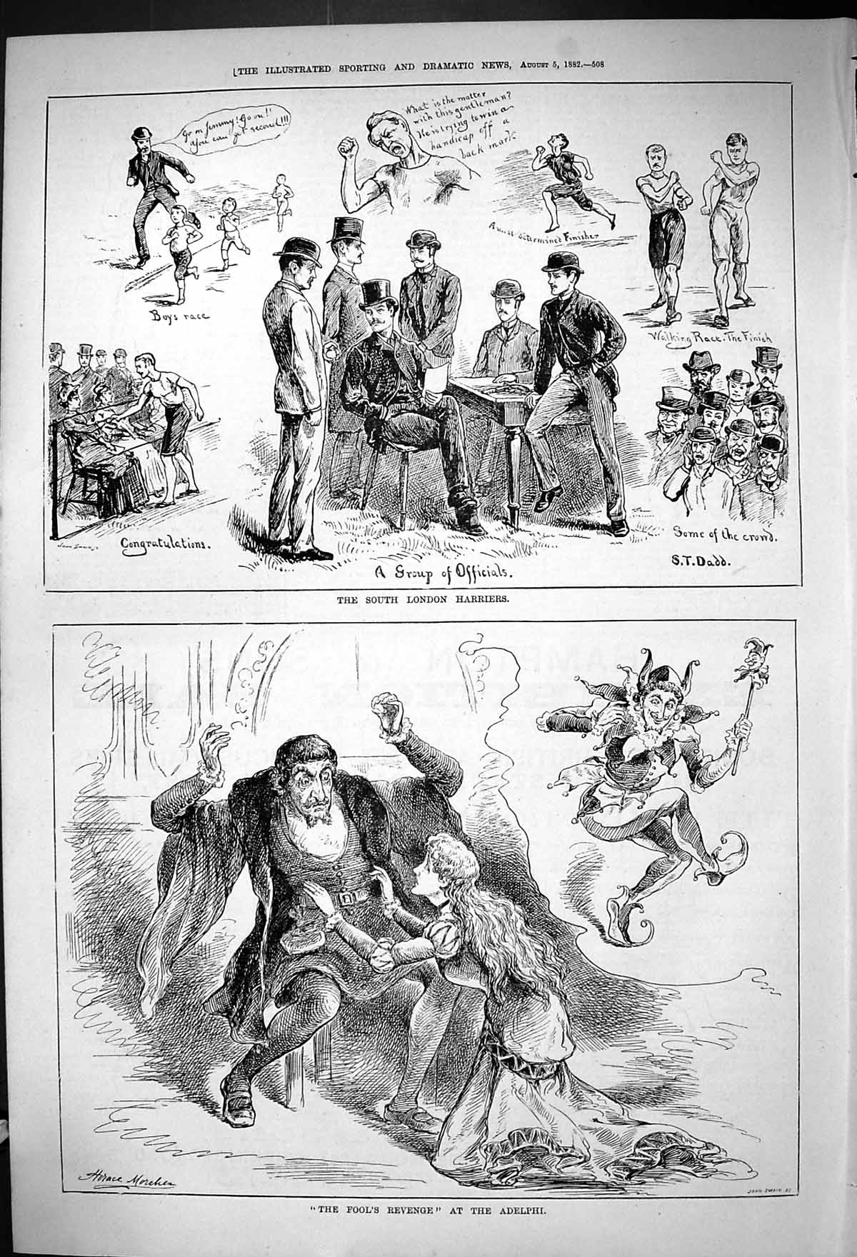 Old Print 1882 South London Harriers Sport Fool'S Revenge Adelphi Theatre 19th