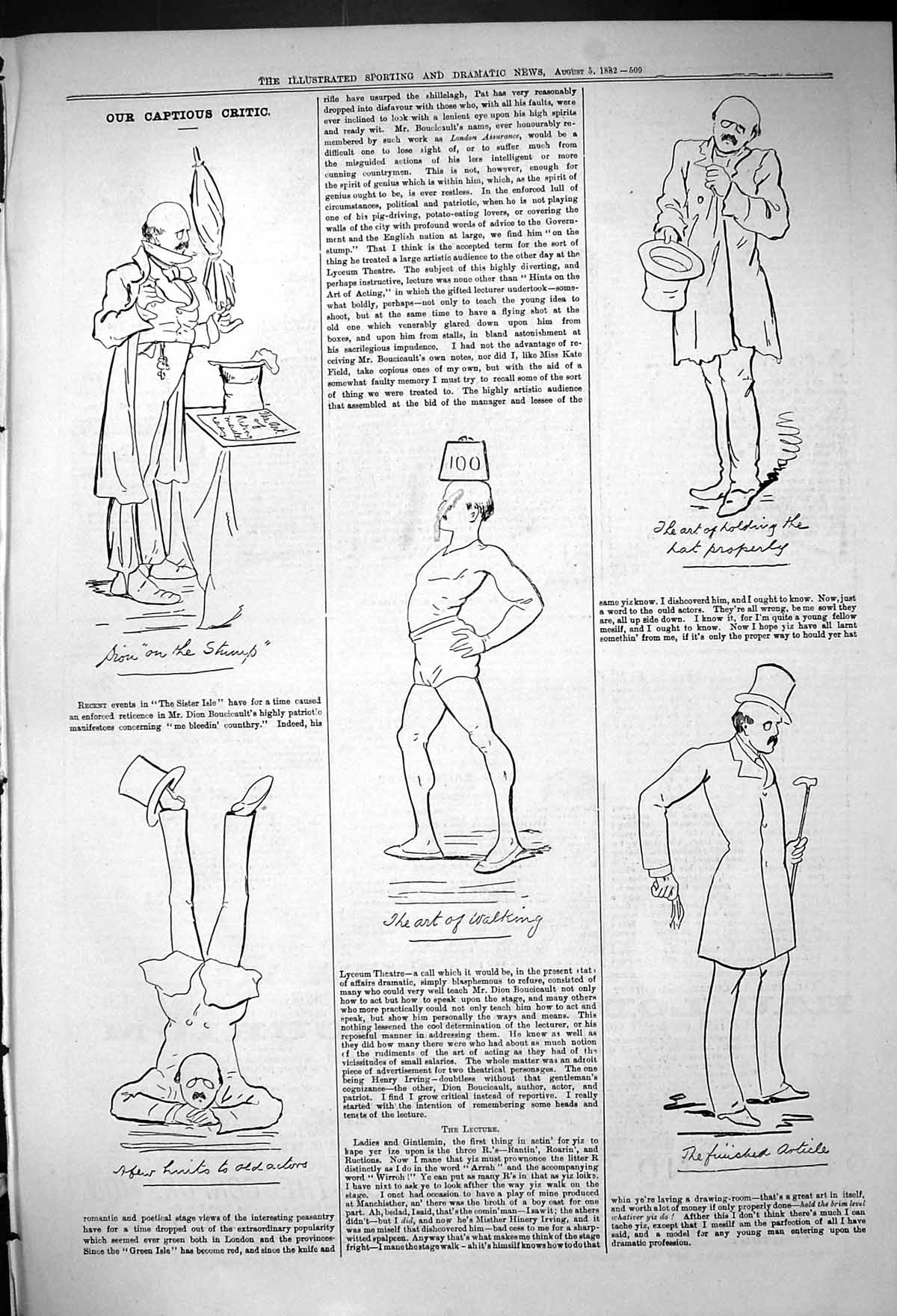 Original Old Antique Print Theatre Captious Critic Actors Art Walking 1882 19th