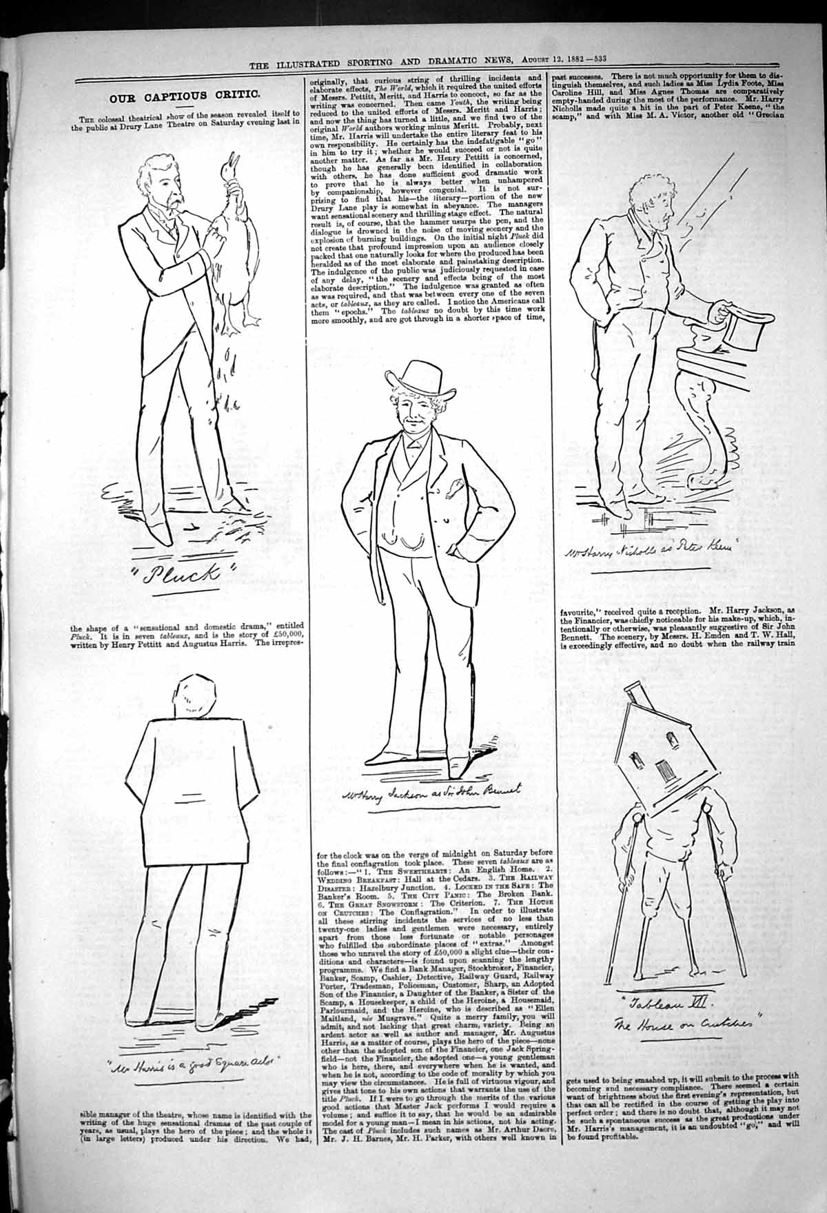Original Old Antique Print Theatre Captious Critic Harry Jackson Harris 1882
