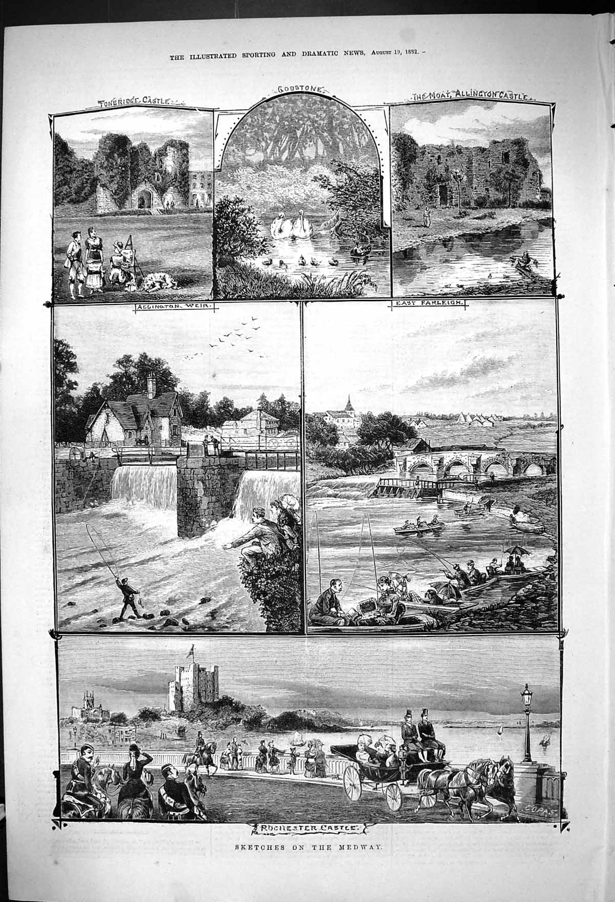 Old 1882 Medway Rochester Castle Farleigh Allington Weir Castle Godst Victorian