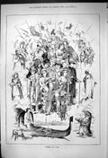 Original Old Antique Print 1882 Spiders Flies Canal Boat People Religion 19th