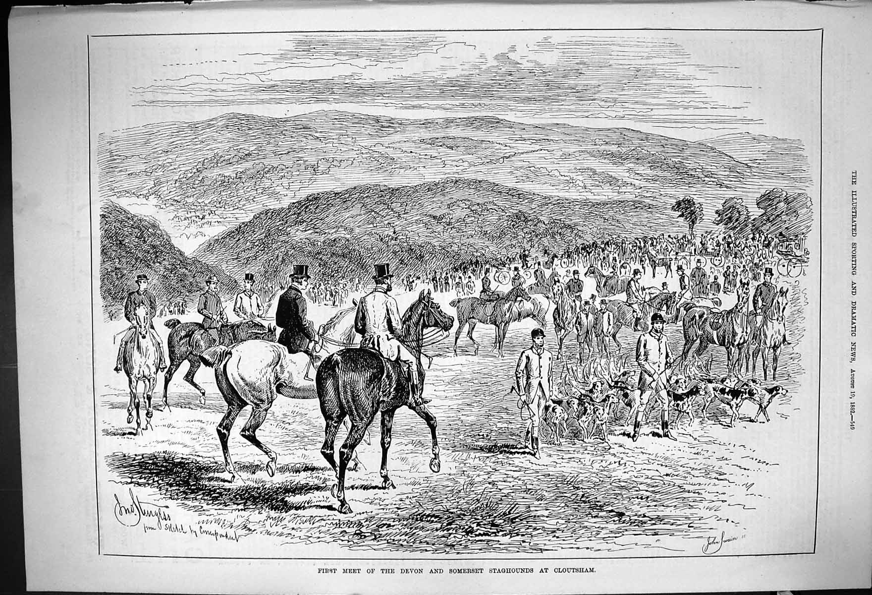 Old 1882 Meet Devon Somerset Staghounds Cloutsham Horses Huntsmen Dog Victorian