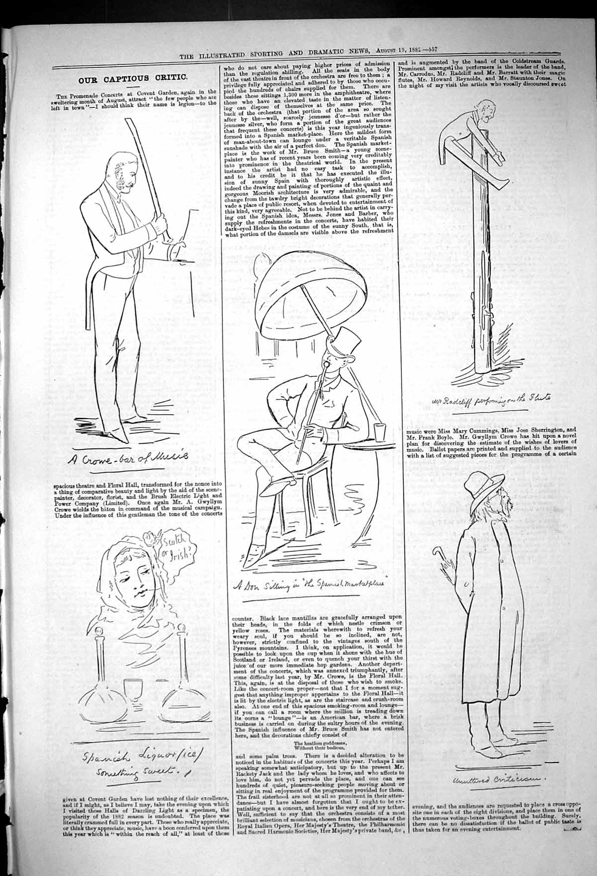 Antique Old Print 1882 Captious Critic Theatre Covent Garden Music Radcliff