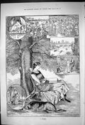 Old 1882 Reverie Beautiful Woman Sitting Garden Reading Book Boating Victorian