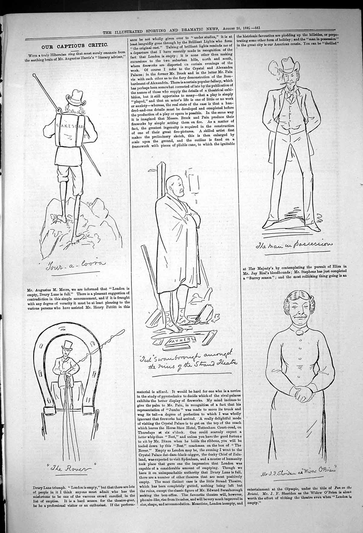 Antique Old Print 1882 Captious Critic Theatre Strand Sheridan Widow O'Brien