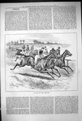 Original Old Antique Print 1882 Horse Racing Jockeys Sport Finish Line 19th