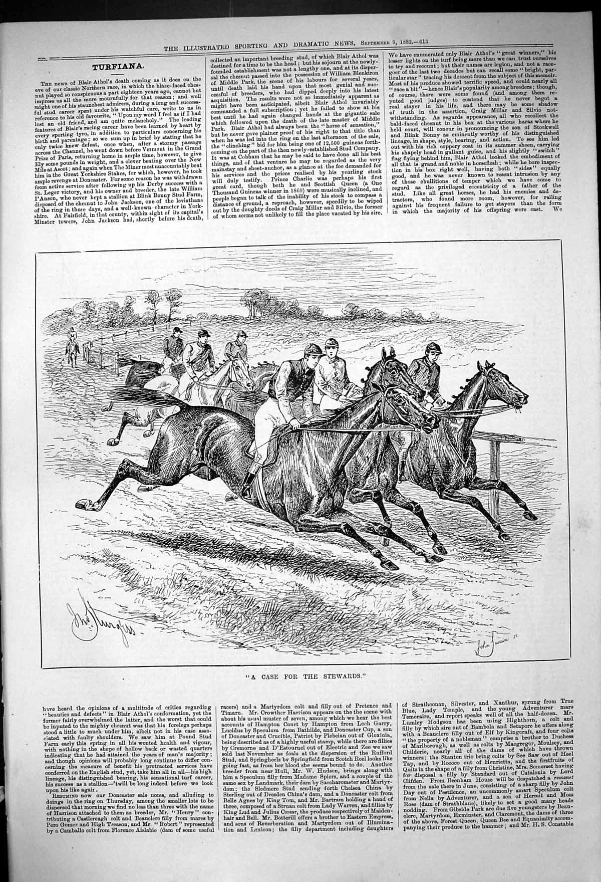 Original Old Antique Print 1882 Horse Racing Jockeys Sport Finish Line 19th