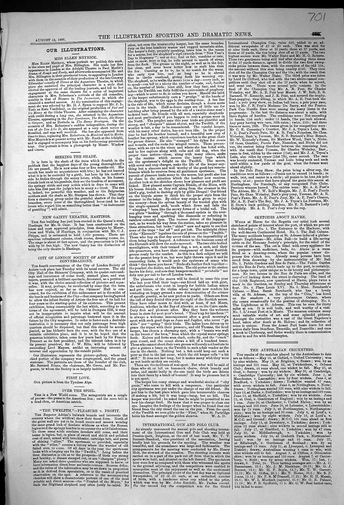 Old Print 1882 Hunting Season Twelfth Profit Pleasure Birds Dogs Shepherd 19th