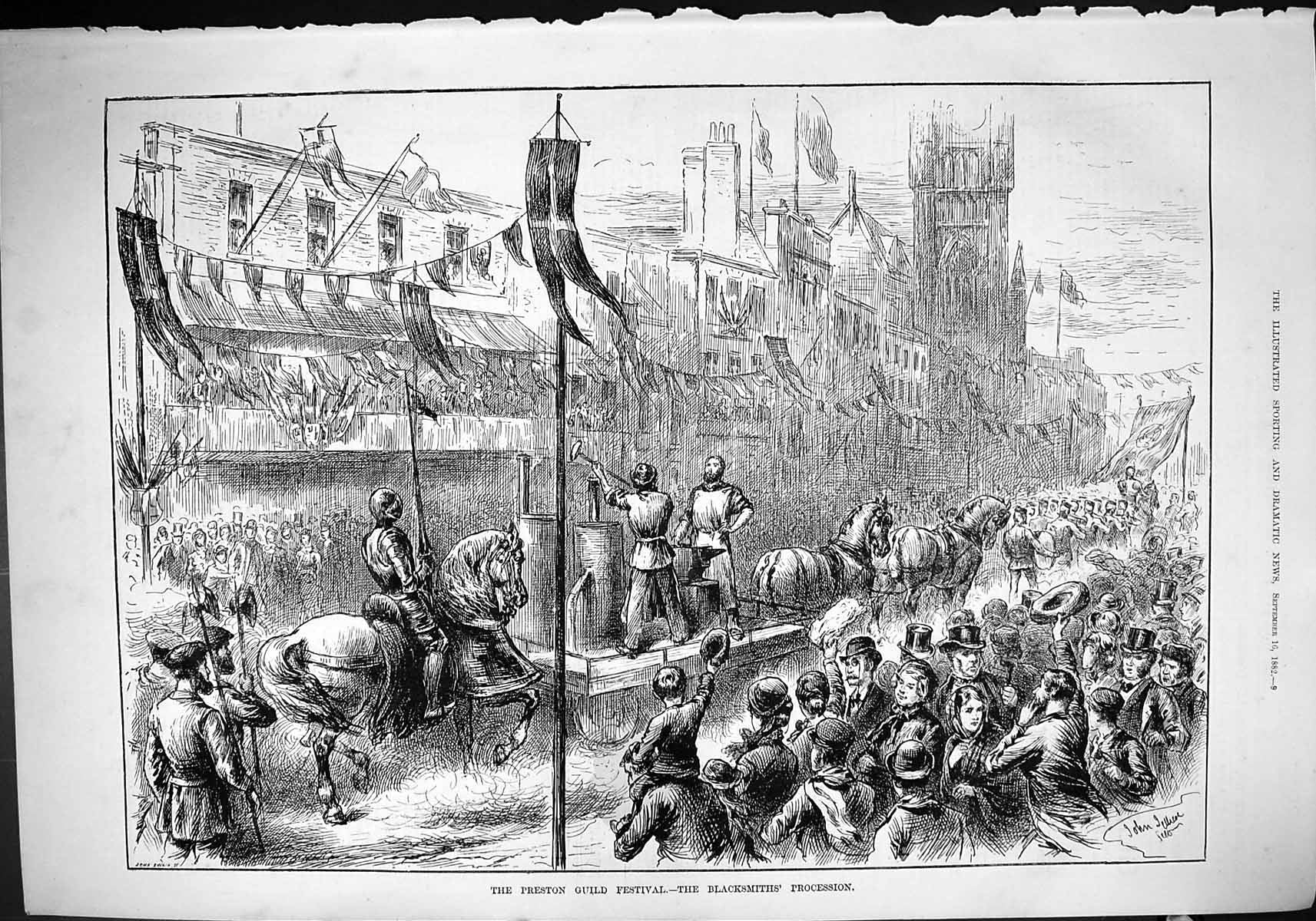 Old 1882 Preston Guild Festival Blacksmith Procession Street Scene Jo Victorian