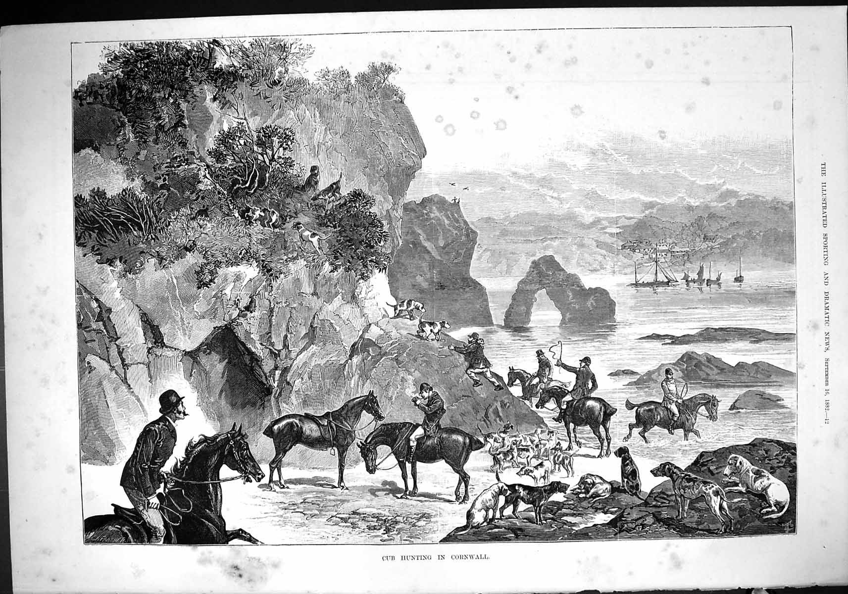 Old Sport 1882 Fox Cub Hunting Cornwall Horses Hounds Ships Seaside S Victorian