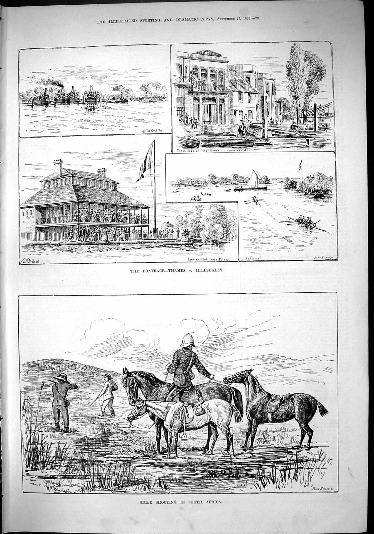 Old 1882 Boatrace Thames Hillsdales Hammersmith Sport Snipe Shooting Victorian