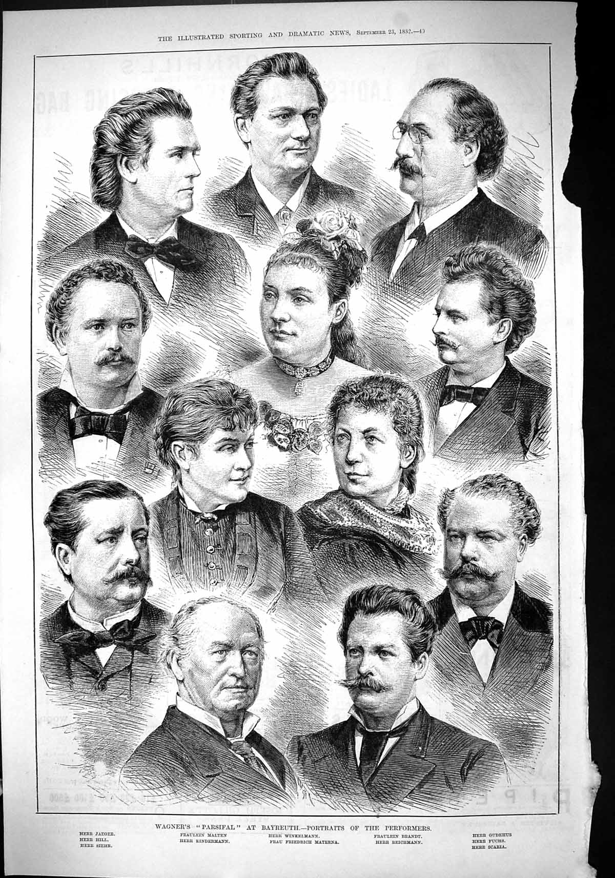 Old 1882 Wagner Parsifal Bayreuth Portraits Jaeger Hill Malten Gudehu Victorian