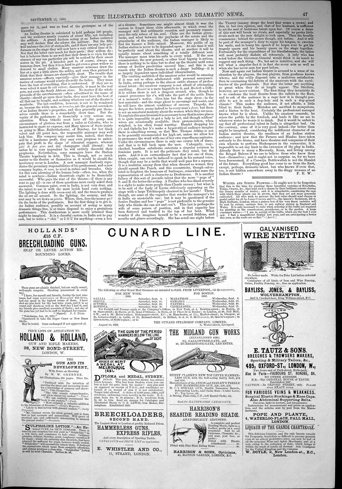 Antique Old Print 1882 Cunard Line Ship Hollands Guns Bayliss Tautz Whistler