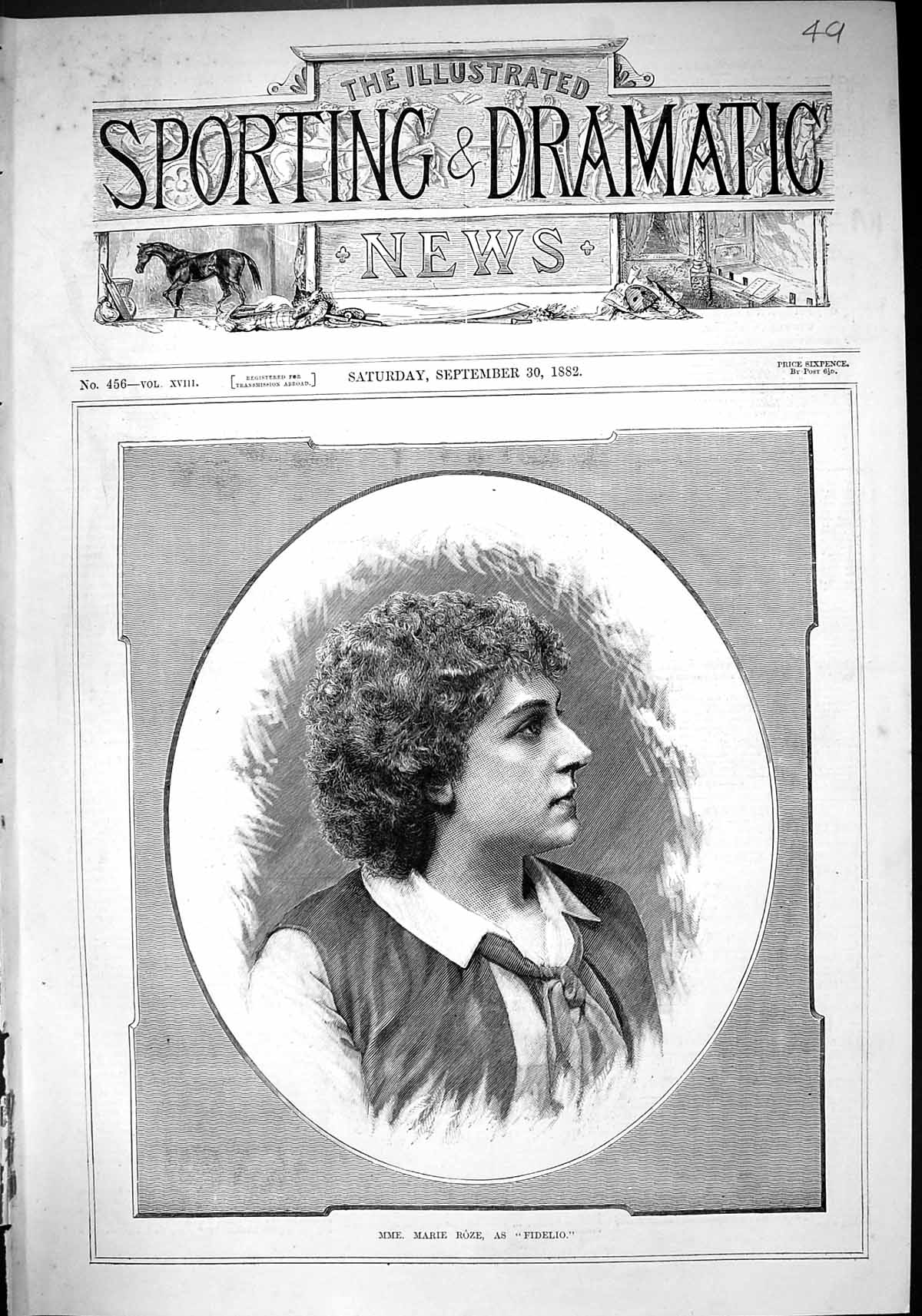 Old Antique Print 1882 Portrait Mme. Marie Roze Fidelio Beautiful Woman 19th