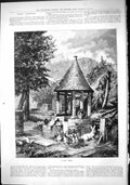 Original Old Antique Print 1882 Cosy Nook Animals Water Well Birds Rabbits Hare