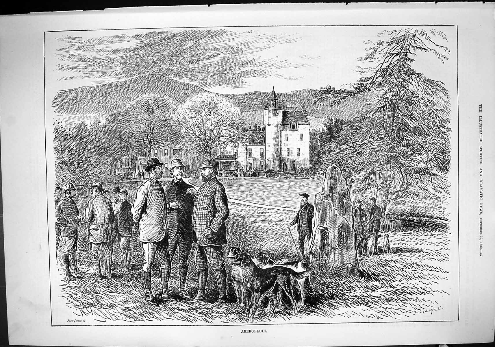Old Print Sport 1882 Hunting Abergeldie Scotland Huntsmen Hounds Dogs Tem 19th