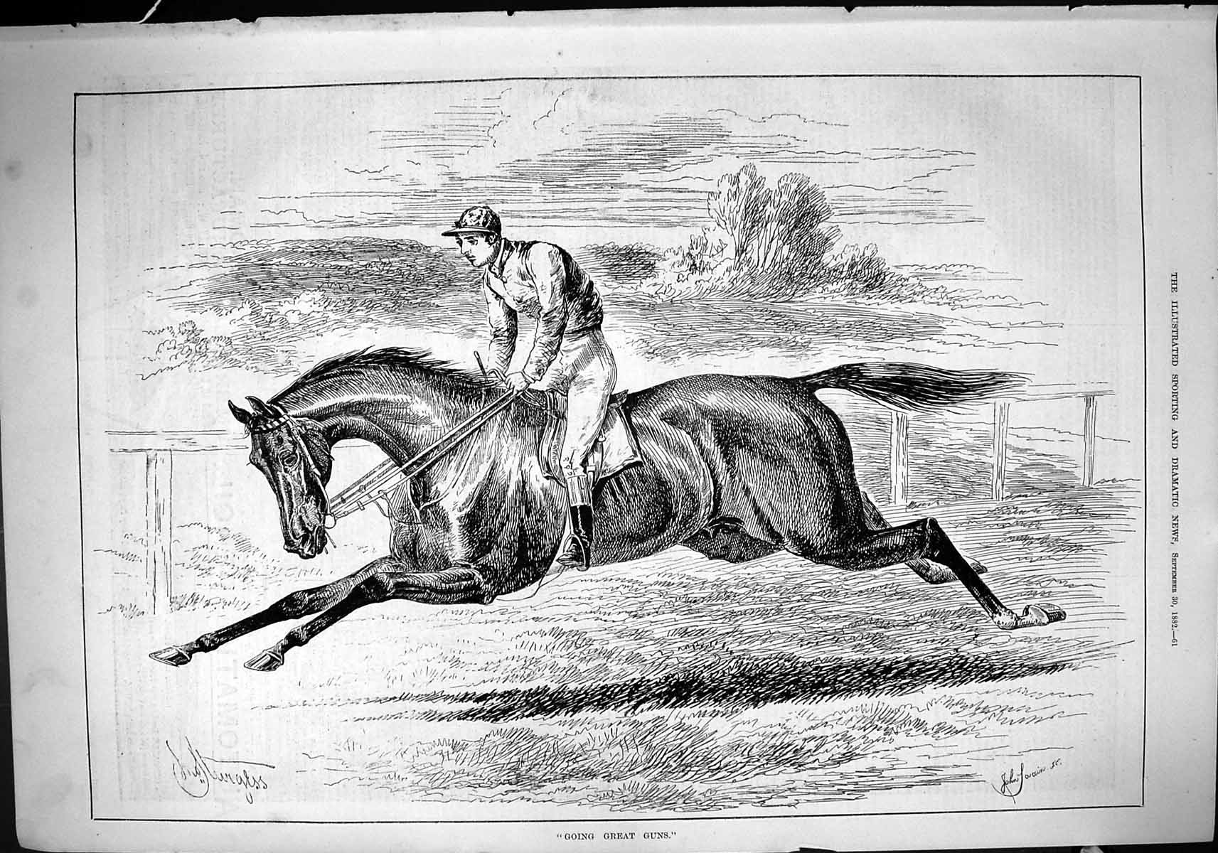 Original Old Antique Print 1882 Horse Racing Sport Jockey Training John Swain