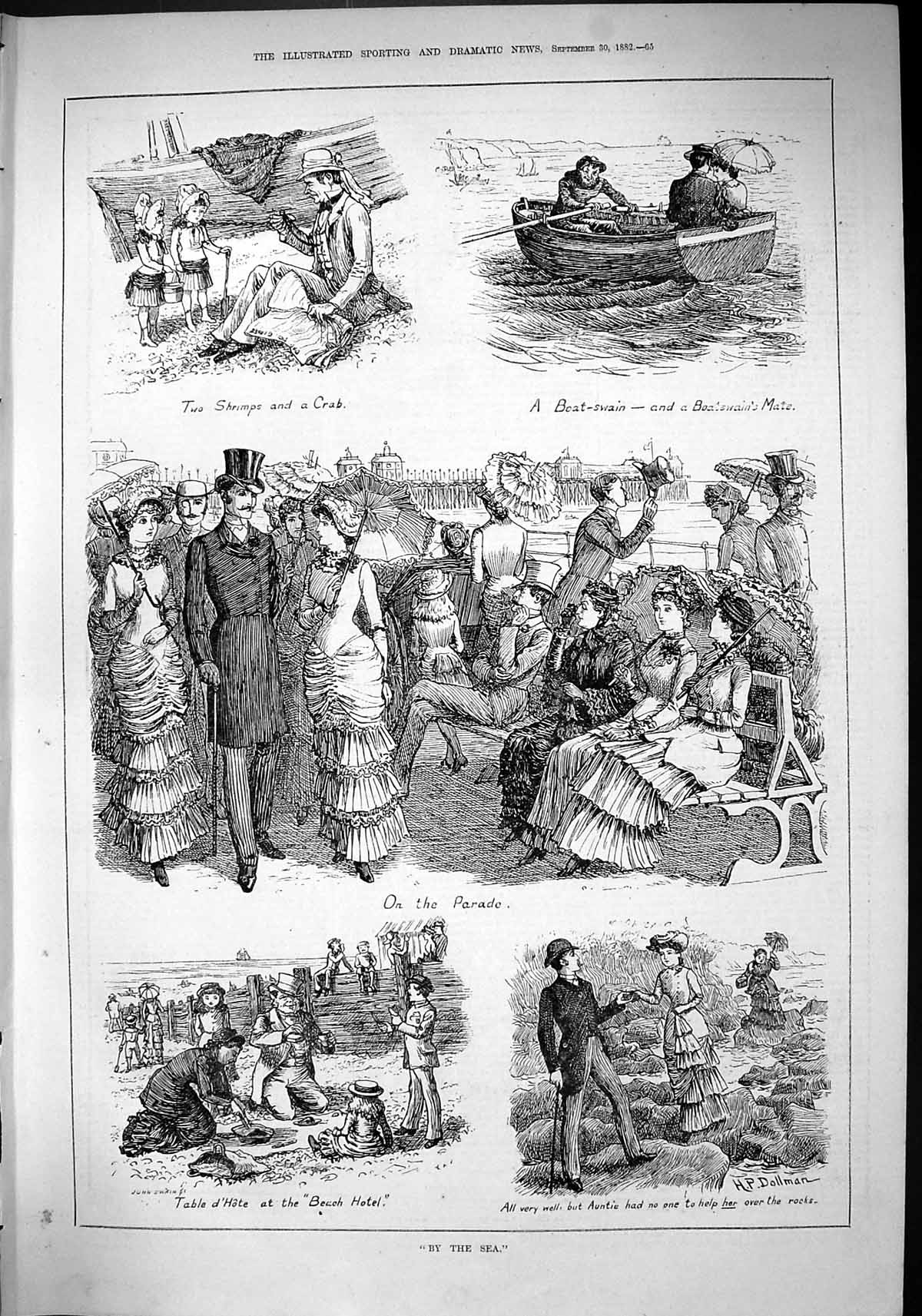 Old 1882 By The Sea Shrimps Crab Children Beach Picnic Boat Romance D Victorian