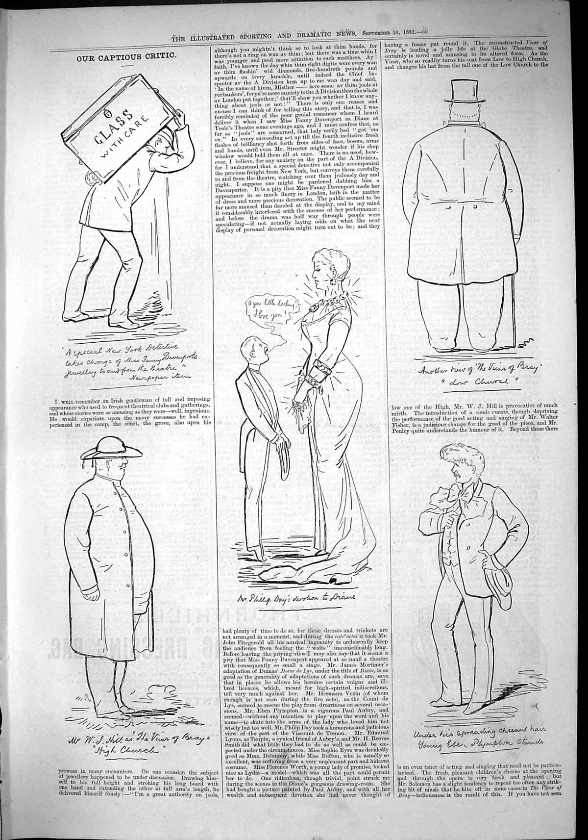 Old 1882 Captious Critic Theatre Phillip Day Hill Vicar Bray Illustra Victorian
